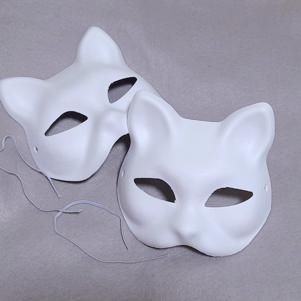 Two blank paper mache cat masks, Therian cat fox mask DIY pack of 2, cat mask  for quadrobics, feline plain mask, make your own Therian mask