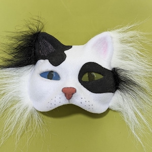 White with black cat Therian Mask, Cosplay and Furry Fun, Therian pride mask, Quadrobics animal mask, completed felted two colored cat mask