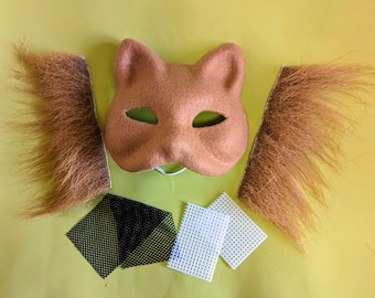 Zestaw do samodzielnego wykonania brązowej maski ze sztucznego futra kota: kostium cosplayowy Therian