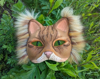 Brązowa pręgowana maska Therian, cosplay kota i futrzana zabawa, futrzana maska Therian, maska zwierzęcia Quadrobics, ukończona filcowa maska rudego kota