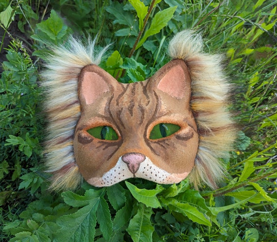 Brown Tabby cat Therian Mask, Cat Cosplay and Furry Fun, Therian pride furry mask, Quadrobics animal mask, completed felted ginger cat mask