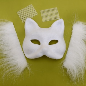 Kit maschera da gatto teriano, maschera fai da te in carta feltrata con rete di pelliccia sintetica per gli occhi, equipaggiamento da gatto volpe teriano, crea la tua maschera da gatto teriano!