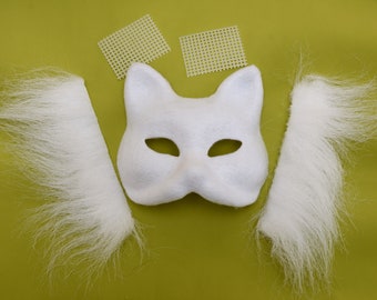 Therian-Katzenmasken-Set, DIY-Maske aus gefilztem Papier mit Kunstfellnetz für die Augen, Therian-Katzenfuchs-Ausrüstung, Erstellen Sie Ihre eigene Therian-Katzenmaske!