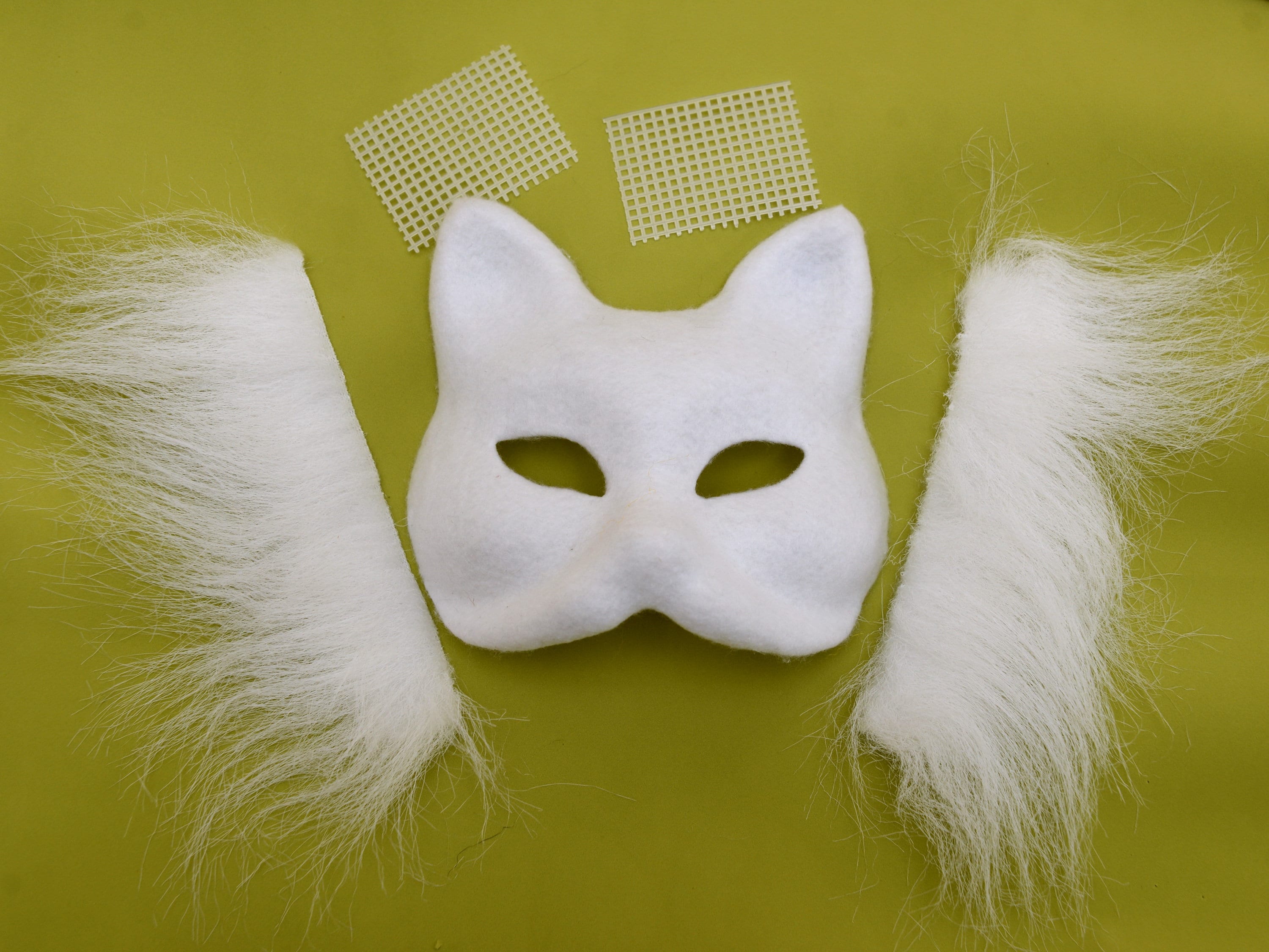 Therian Cat Mask Kit, DIY Felted Paper Mask With Faux Fur Mesh for Eyes, Therians Cat Fox Gear