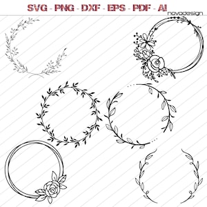 Pacchetto SVG ghirlanda, pacchetto SVG cerchio, corona floreale SVG, cuore corona d'alloro SVG, corona nuziale SVG, corona monogramma SVG, cornice circolare
