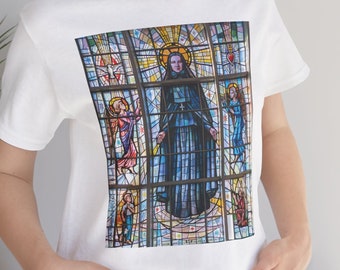 St. Frances Cabrini T-shirt met gebrandschilderd glas, favoriete heilige cadeau