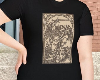 Shirt aartsengel Michaël, Dürer-houtsnede, uniseks softstyle-T-shirt