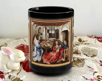 Mok drieluik Annunciatie: Campin, engel Gabriël en Maagd Maria