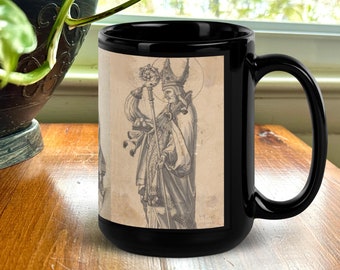 Sinterklaasmok, glanzend zwarte kop 15oz met oude kunst
