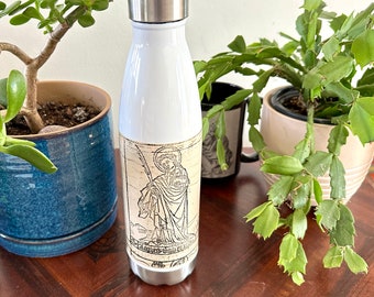 Saint Agnes-waterfles: Albrecht Durer-blokprint, geïsoleerd roestvrij staal