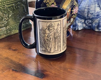 Mok Saint James, afbeelding Durer-houtsnede, cadeau patroonheilige