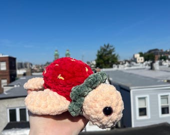 Crochet Strawberry Turtle Plushie | Handmade Fruit Turtle