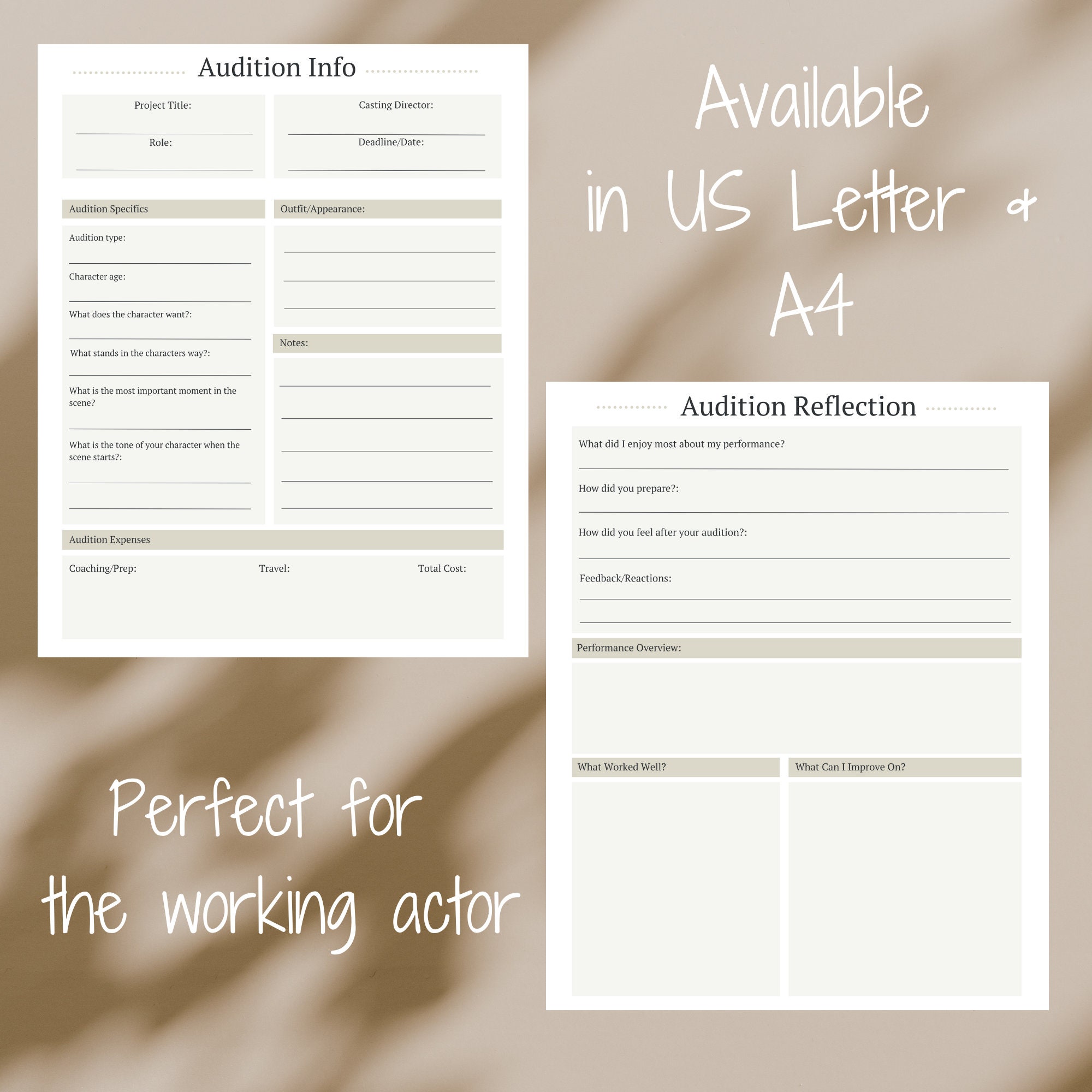 Printable Acting Audition Worksheet| Audition Prep| Study Actor Prep ...