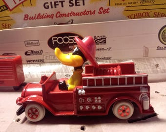 Daffy Duck in Diecast Fire Engine Looney Tunes