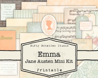 Emma Junk Journal Kit Jane Austen Mini Kit papier afdrukbare vintage digitale junk journaling afdrukbaar papier downloaden