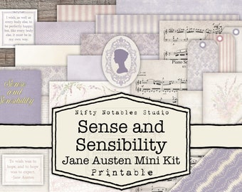 Sense and Sensibility Junk Journal Kit Jane Austen Mini Kit papier afdrukbare vintage digitale Junk Journaling afdrukbaar papier downloaden