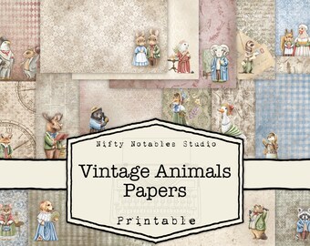 Vintage Animals Paper Junk Journal Printable Vintage Digital Junk Journaling Shabby Chic Junk Journal Printable Paper Download