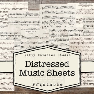 Vintage muziekbladen Afdrukbare ongewenste dagboeken Distressed Digital Junk Journaling Shabby Chic Junk Journal afdrukbaar papier downloaden