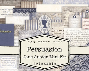 Persuasion Junk Journal Kit Jane Austen Mini Kit papier afdrukbare vintage digitale junk Journaling afdrukbaar papier downloaden