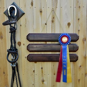 Handcrafted Walnut Ribbon Display Rack: Equestrian Award Holder