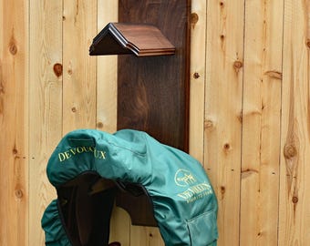 Massief Oregon zwart walnoot zadelrek voor aan de muur – handgemaakt met voorgevormde randen