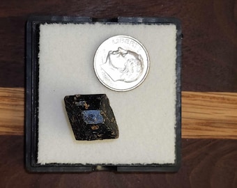 Oregon-augietkristal: dodecaëderachtig mineraal in displaydoos