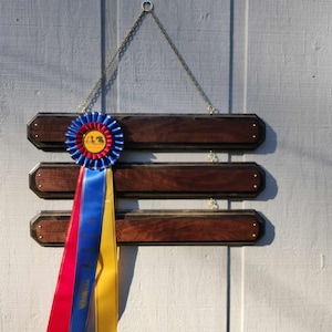Handcrafted Walnut and Poplar Hardwood Wooden Ribbon Display Rack - Wall Hanging Ribbon Display, Equestrian Awards, Horse Ribbon Rack