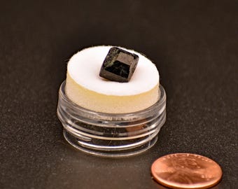 Dodecaëdrische augietkristal – mineraal uit Oregon in displaydoos