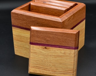 Luxe handgemaakte houten onderzetters en kist - paarse bubinga kanariehout exotische houtsoorten