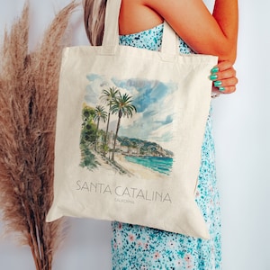 Santa Catalina Island Tote Bag - Cute Scenic California Bag - Gift for Her, Mom, Friend | Cotton Canvas Bag - Beach Bag - Colorful Tote Bag