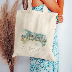 Downtown Salt Lake City Tote Bag - Cute Scenic Utah Bag - Gift for Her, Mom, Friend | Cotton Canvas Bag - Gift Bag - Wedding Tote Bag