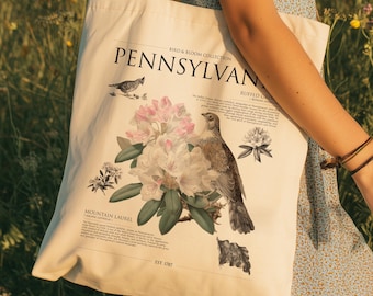 Pennsylvania Tote Bag | Mountain Laurel and Ruffed Grouse | Bird & Bloom Collection | State Bird and Flower Nature Gift