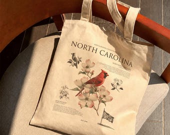 North Carolina Tote Bag | Dogwood and Northern Cardinal | Bird & Bloom Collection | State Bird and Flower Nature Gift