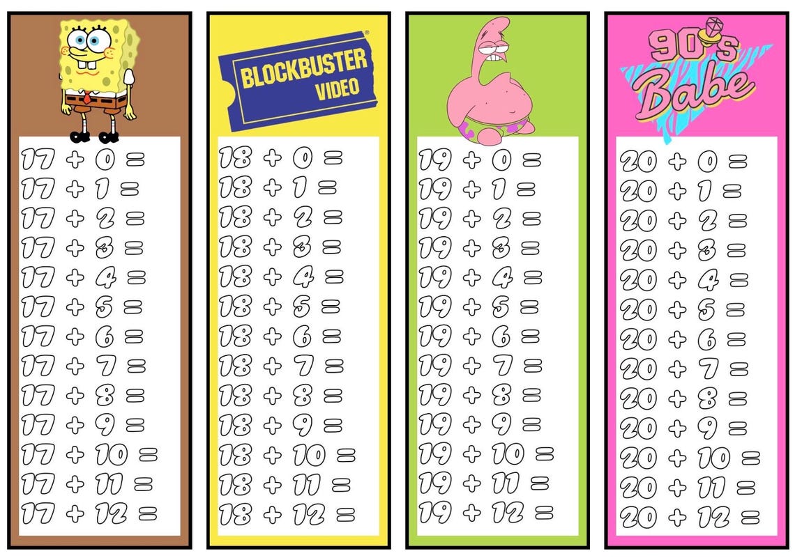 90s Theme Addition Facts Flash Cards - Etsy