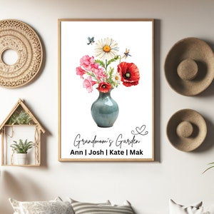 Personalized Birth Flower Family Bouquet- Mother&#39;s Day Gift- Customized Gift-  Gift for Grandma - Birth Month Flower Art- Birth Month Flower