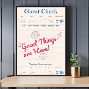 Decoração de quarto elegante, presente para ela, presente de inauguração de casa - Cheque de hóspedes para impressão - Inspirador - Cartaz de arte de parede de cheque de hóspedes com impressão vintage