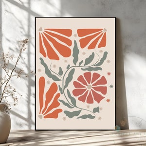 Boho Abstract Flowers Print Set of 3, Terracotta Floral Wall Art, Vintage Boho Printable Art, Modern Flower Market Poster, Retro Decor