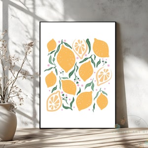 Lemon Wall Art Printable, Citrus Kitchen Decor, Bright Boho Lemon Art Print, Modern Fruit Art, Summer Wall Decor for Kitchen or Dining Room