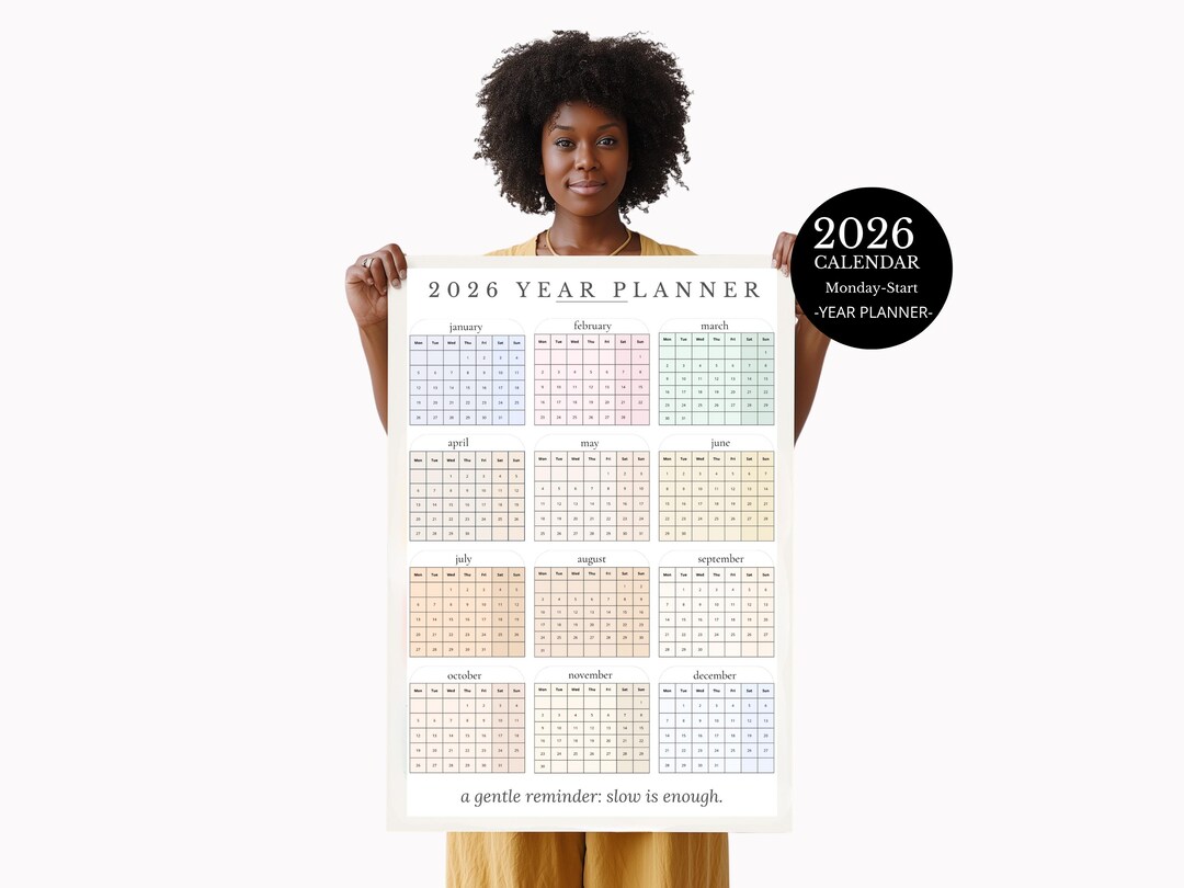 Minimalist 2026 Year Planner | Monday Start Printable Wall Calendar ...