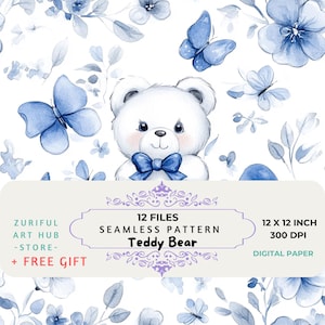 Chinoiserie Toile de Jouy Teddy Bear Seamless Pattern, Nursery Decor, Digital paper, Digital papers, fabrics, POD & more Instant Download