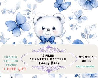 Chinoiserie Toile de Jouy Teddy Bear Seamless Pattern, Nursery Decor, Digital paper, Digital papers, fabrics, POD & more Instant Download