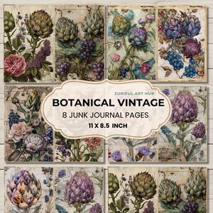 Vintage Botanical Junk Journal Pages, Antique Floral Ephemera Printable, Nature Scrapbook Paper, Garden Notebook, Download, 11 by 8.5 inches