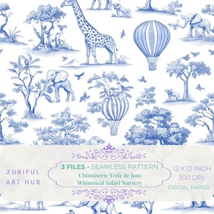 Chinoiserie Toile de Jouy, Seamless Nursery Background,  Vintage Safari Nursery Decor, Digital Download, fabrics, POD, Safari Toile Fabric,