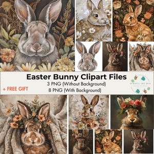 Vintage Easter Bunny Clipart PNG, Watercolor Rabbit Sublimation, Floral Bunny Illustration, Digital Download for T-Shirts Mugs Cards Decor