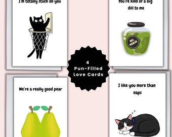 Funny Pun Greeting Card Set – Printable Cute Animal & Food Puns for All Occasions