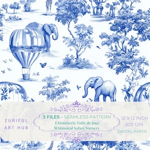 Chinoiserie Toile de Jouy, Seamless Nursery Background,  Vintage Safari Nursery Decor, Digital Download, fabrics, POD, Safari Toile Fabric,