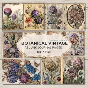 Vintage Botanical Junk Journal Pages, Antique Floral Ephemera Printable, Scrapbook Paper, Digital Nature Journal Kit, Instant Download