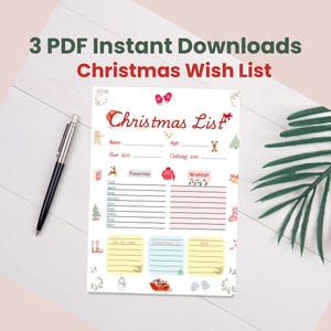 Kinder s Weihnachtswunschliste druckbar, Kinder Geschenk Wunschliste Vorlage, Urlaub Brief an den Weihnachtsmann, Kinder X Mas Wunschliste Sofortiger Download