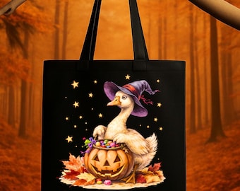 Grappige gans Halloween-draagtas, Silly Goose in Halloween-kostuum canvas draagtas, spookachtig schattig herfstcadeau voor haar