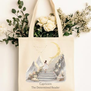 Capricorn Zodiac Tote Bag – Bookish Astrology Gift, Capricorn Birthday Gift for Her, Earth Sign Tote Bag, The Determined Reader
